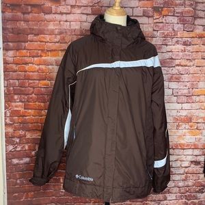 Columbia Brown and Blue Hooded Insulated Full Zip Waterproof Rain Jacket